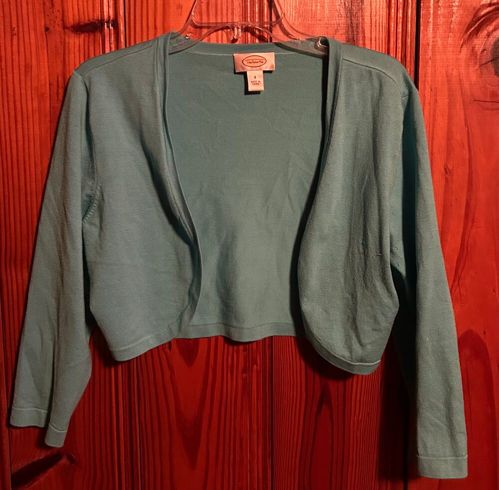 Talbots blue silk cropped cardigan size 8